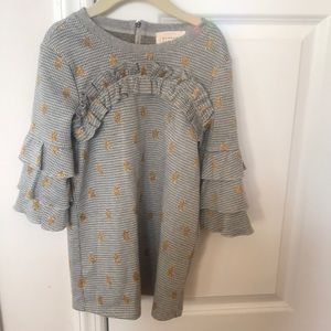 Girls dress two tone grey print with gold detail.